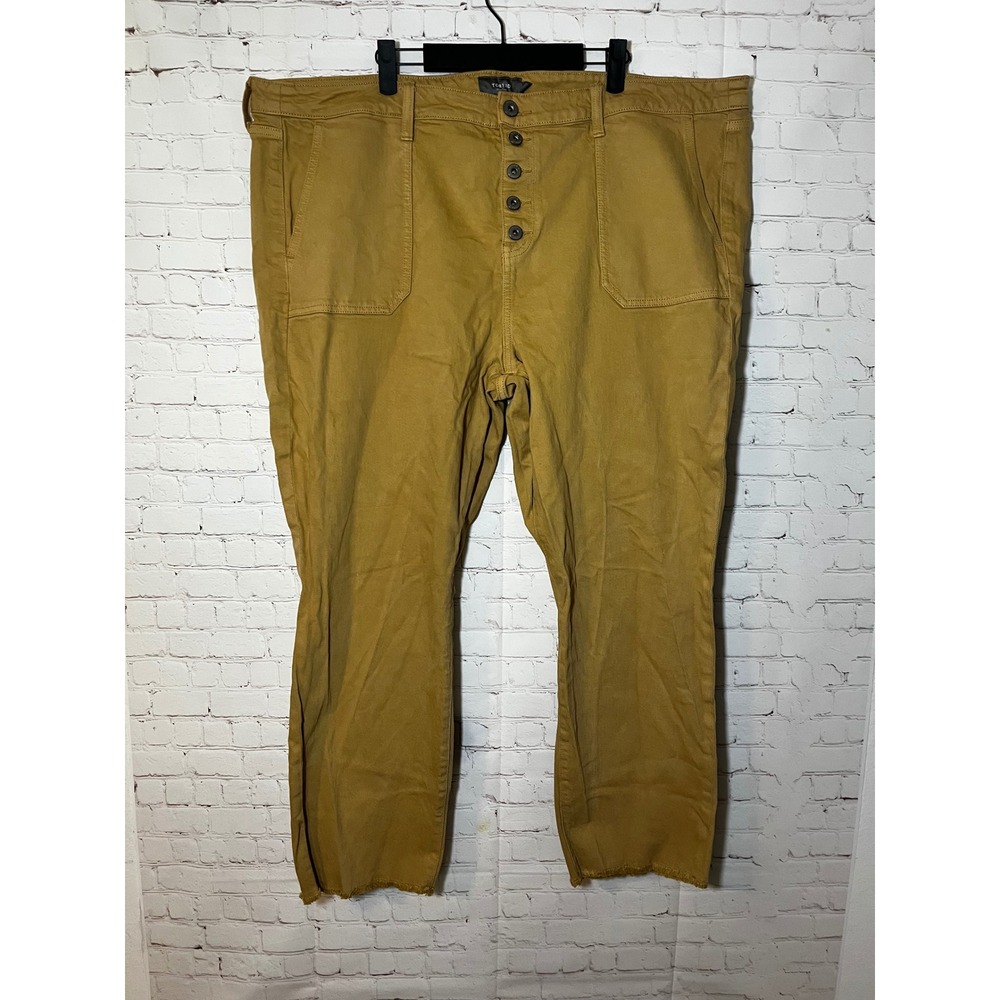 Torrid Womens Khaki‎ Button Fly Raw Hem Crop Utility Pants Ochre Plus Size 22T